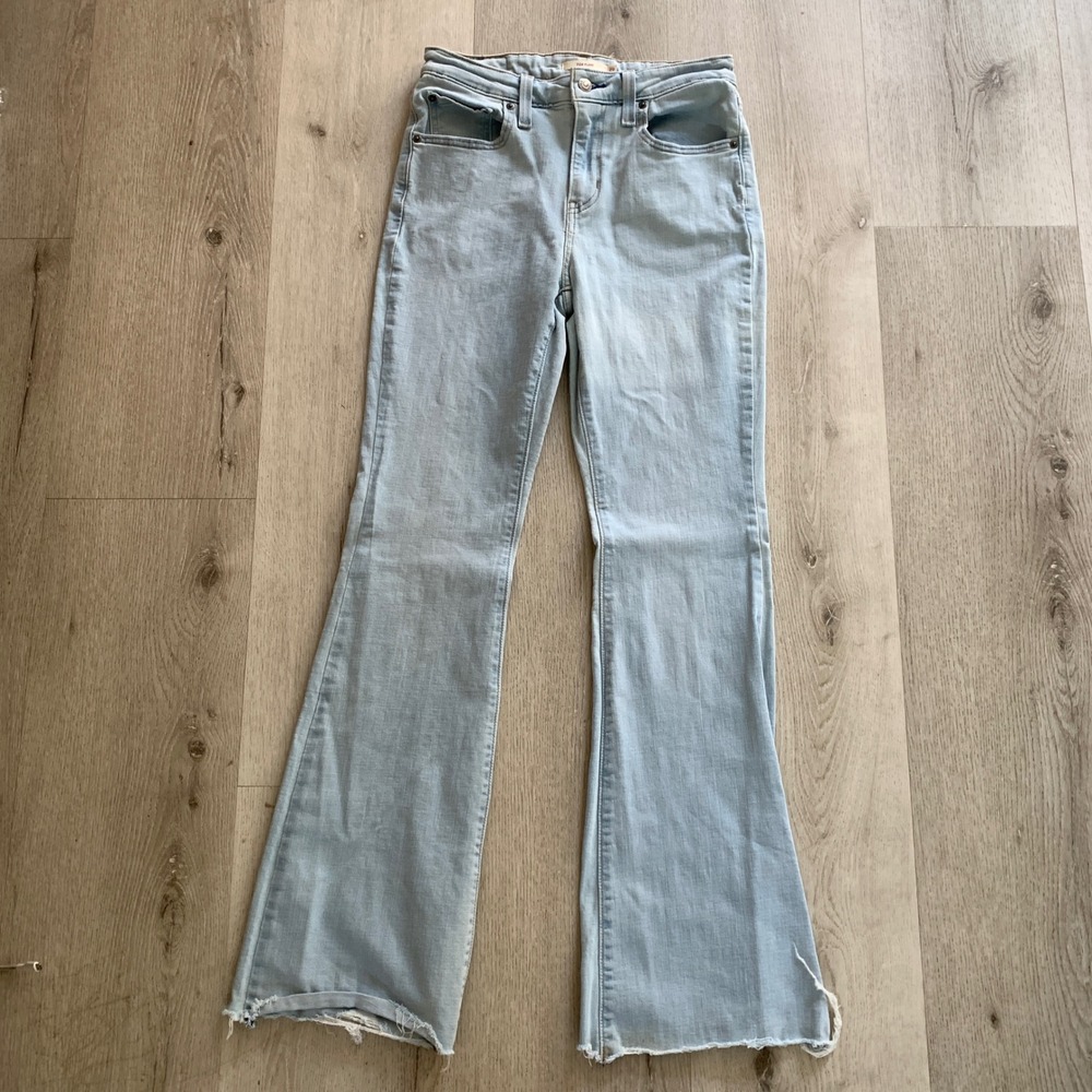 Levis 726 High Rise Flare Jeans Light Wash Raw Hem 29 Womens Denim 18883-0105